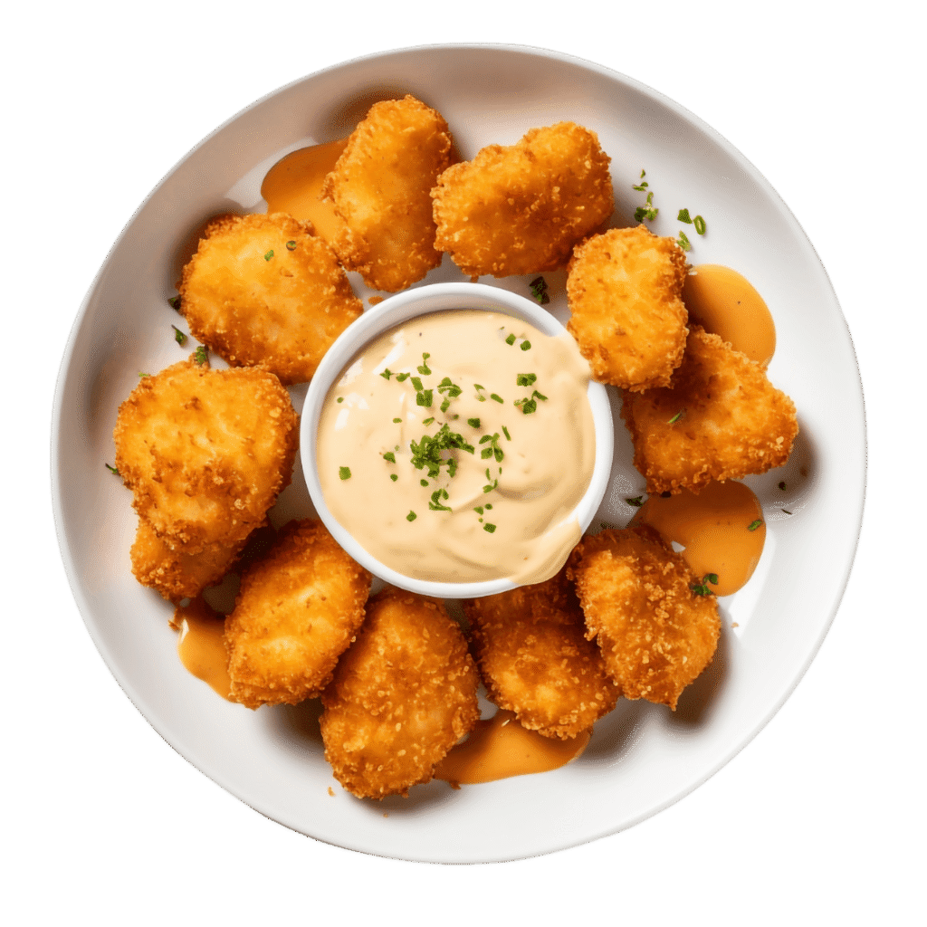 Menu vecteezy chicken nuggets with dipping sauce on a white plate 27735661